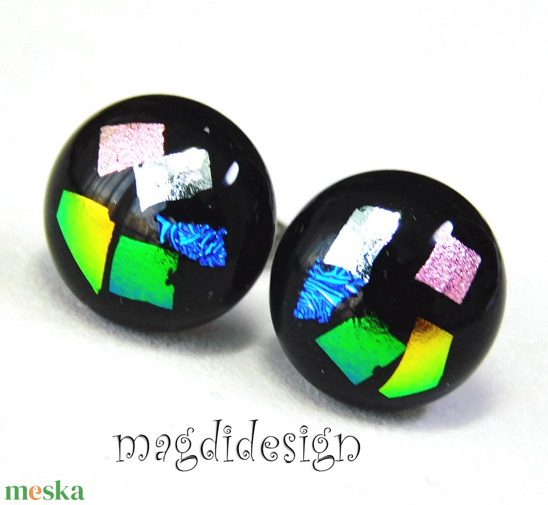 NEMESACÉL! Dichroic színkavalkád üvegékszer pötty fülbevaló  1 - ékszer - fülbevaló - pötty fülbevaló - Meska.hu