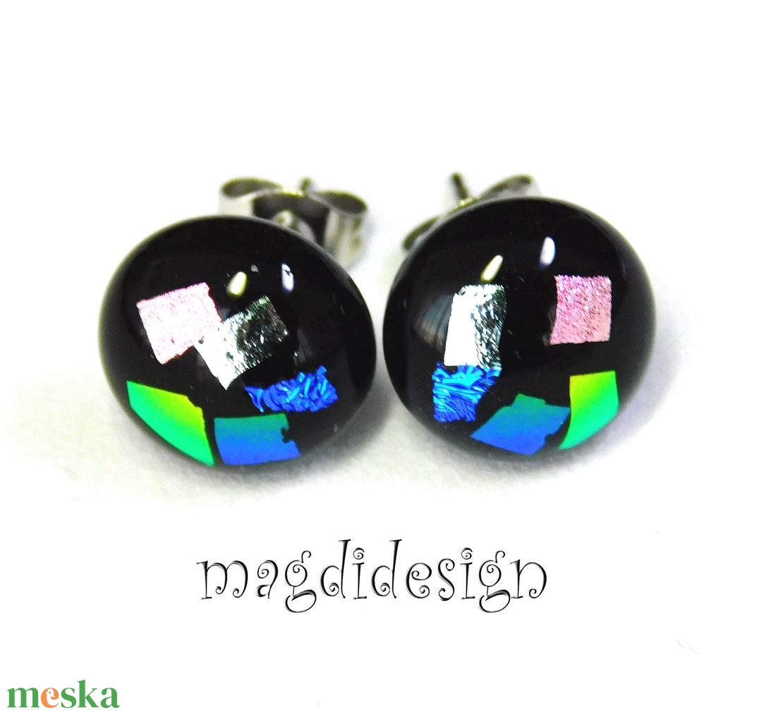 NEMESACÉL! Dichroic színkavalkád üvegékszer pötty fülbevaló  1 - ékszer - fülbevaló - pötty fülbevaló - Meska.hu