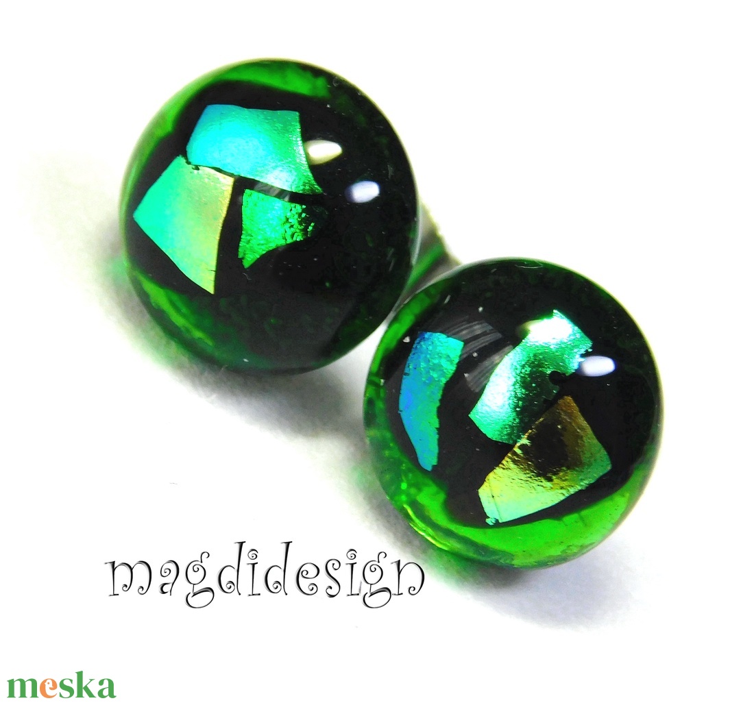 NEMESACÉL! Dichroic színkavalkád szürke üvegékszer pötty fülbevaló   - ékszer - fülbevaló - pötty fülbevaló - Meska.hu