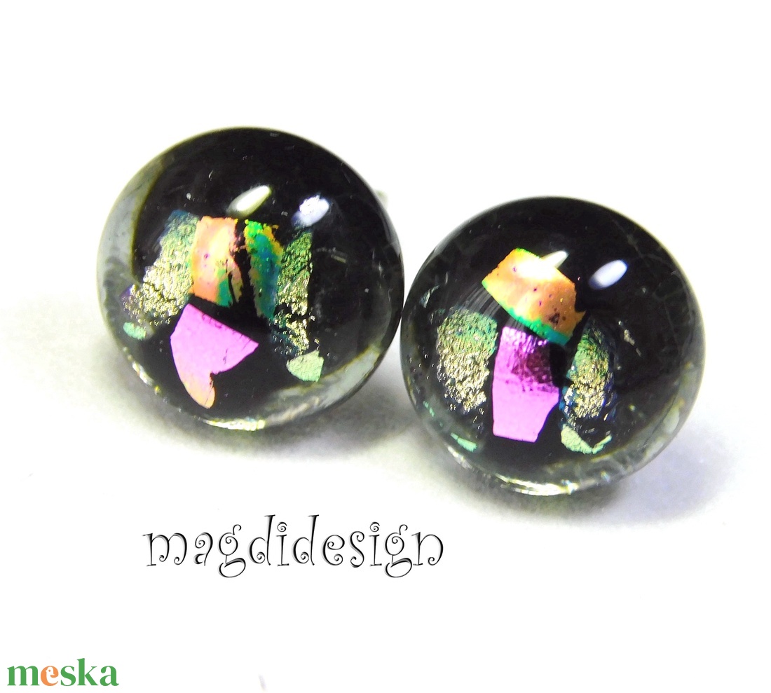 NEMESACÉL! Dichroic színkavalkád szürke üvegékszer pötty fülbevaló   - ékszer - fülbevaló - pötty fülbevaló - Meska.hu