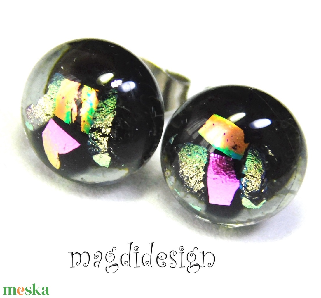 NEMESACÉL! Dichroic színkavalkád szürke üvegékszer pötty fülbevaló   - ékszer - fülbevaló - pötty fülbevaló - Meska.hu