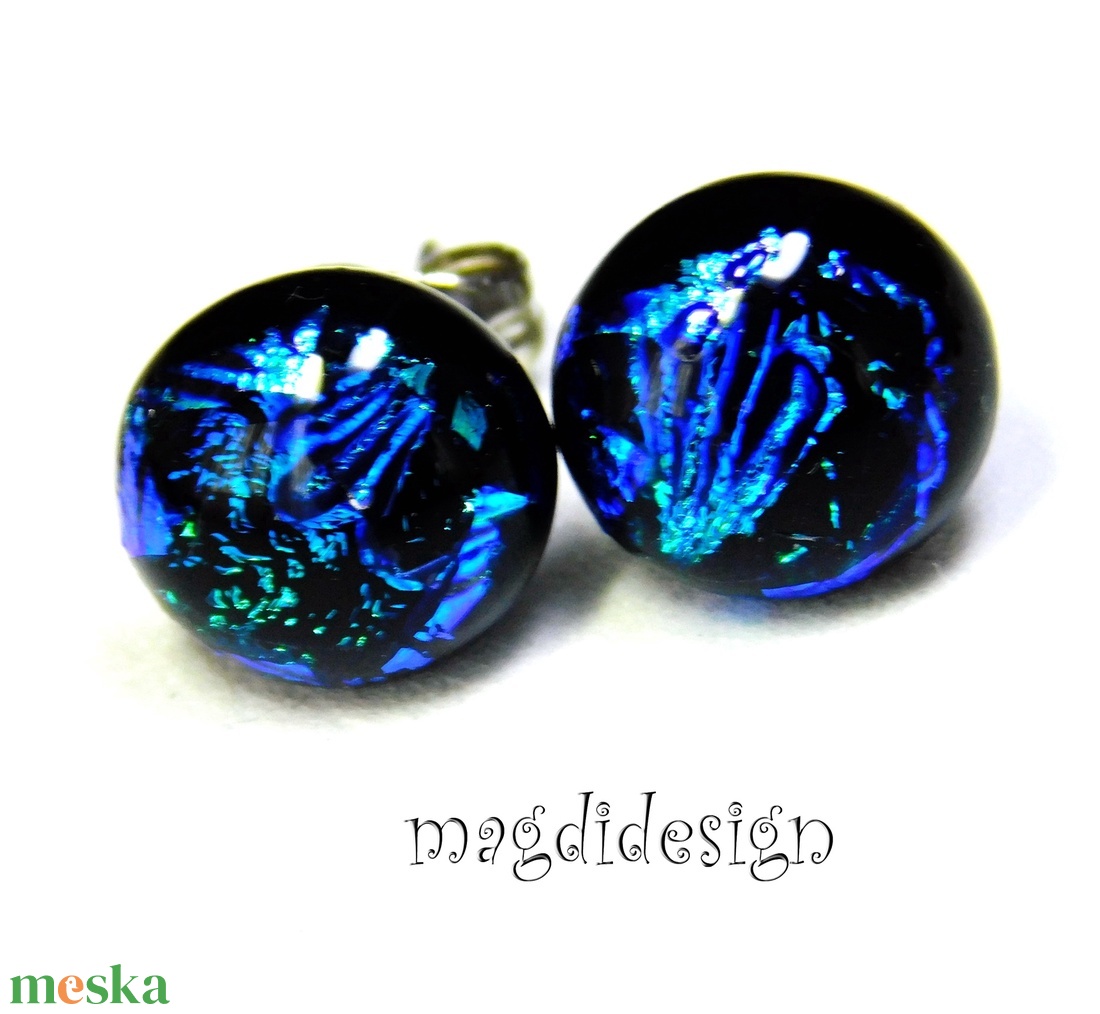 NEMESACÉL! Kék tűzijáték dichroic üvegékszer fülbevaló  - ékszer - fülbevaló - pötty fülbevaló - Meska.hu