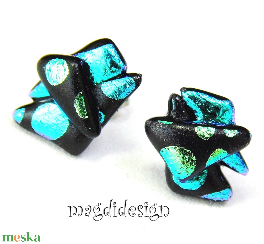 NEMESACÉL! Türkiz-kék  borzaska dichroic üvegékszer stiftes fülbevaló 1 - ékszer - fülbevaló - pötty fülbevaló - Meska.hu