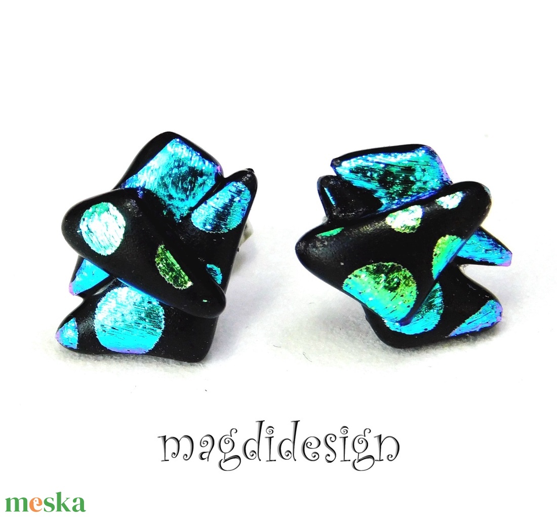 NEMESACÉL! Türkiz-kék  borzaska dichroic üvegékszer stiftes fülbevaló  - ékszer - fülbevaló - pötty fülbevaló - Meska.hu