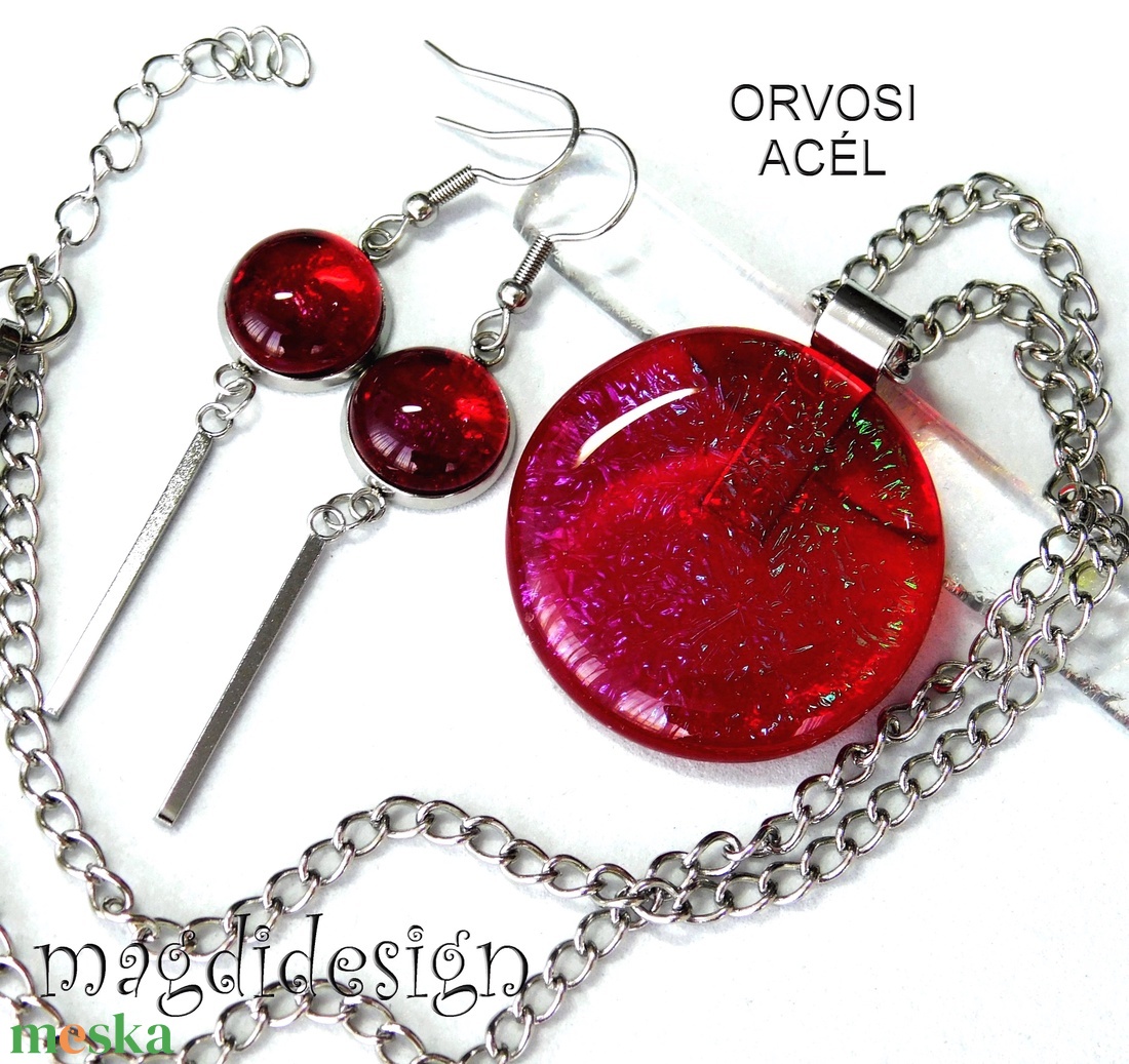 MAXI Galaxis bíbor-pink üvegékszer szett, nyaklánc, lógós fülbevaló - ékszer - ékszerszett - Meska.hu