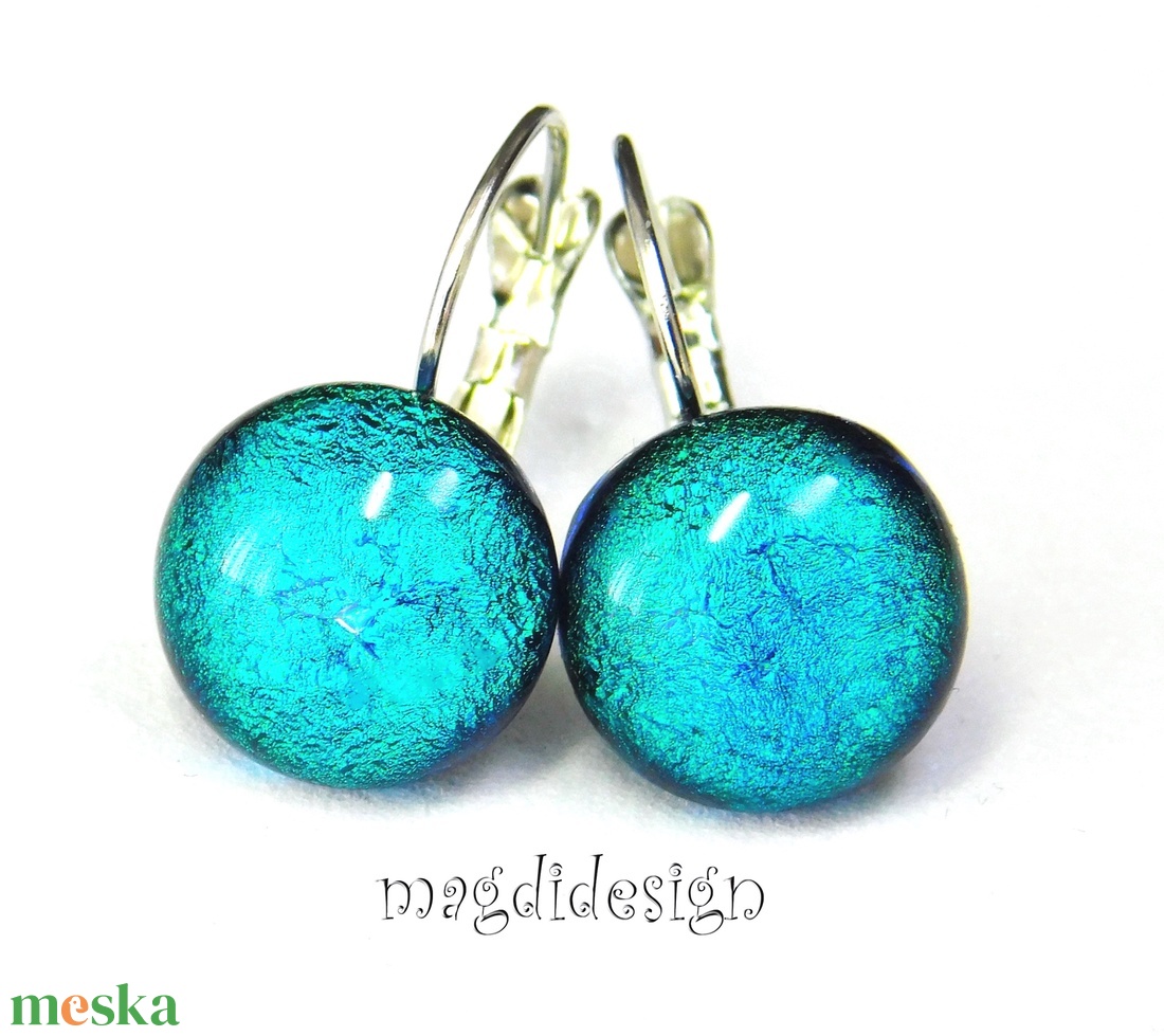 Türkiz selyemporos dichroic üvegékszer kapcsos fülbevaló - ékszer - fülbevaló - lógó fülbevaló - Meska.hu