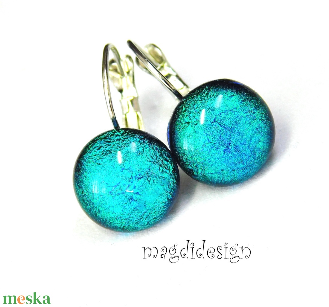 Türkiz selyemporos dichroic üvegékszer kapcsos fülbevaló - ékszer - fülbevaló - lógó fülbevaló - Meska.hu