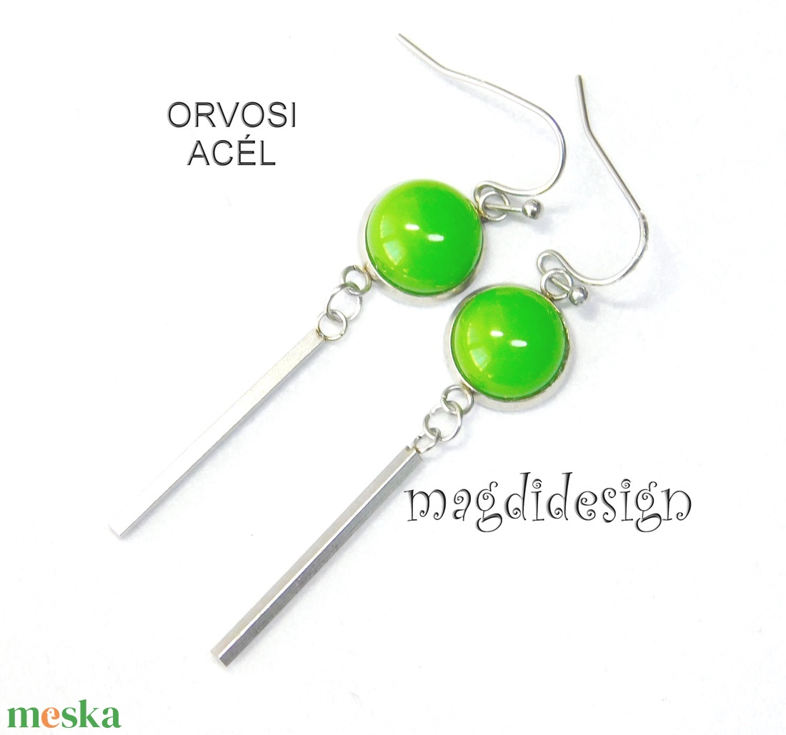 Fűzöld üvegékszer lógós fülbevaló ORVOSI ACÉL - ékszer - fülbevaló - lógó fülbevaló - Meska.hu