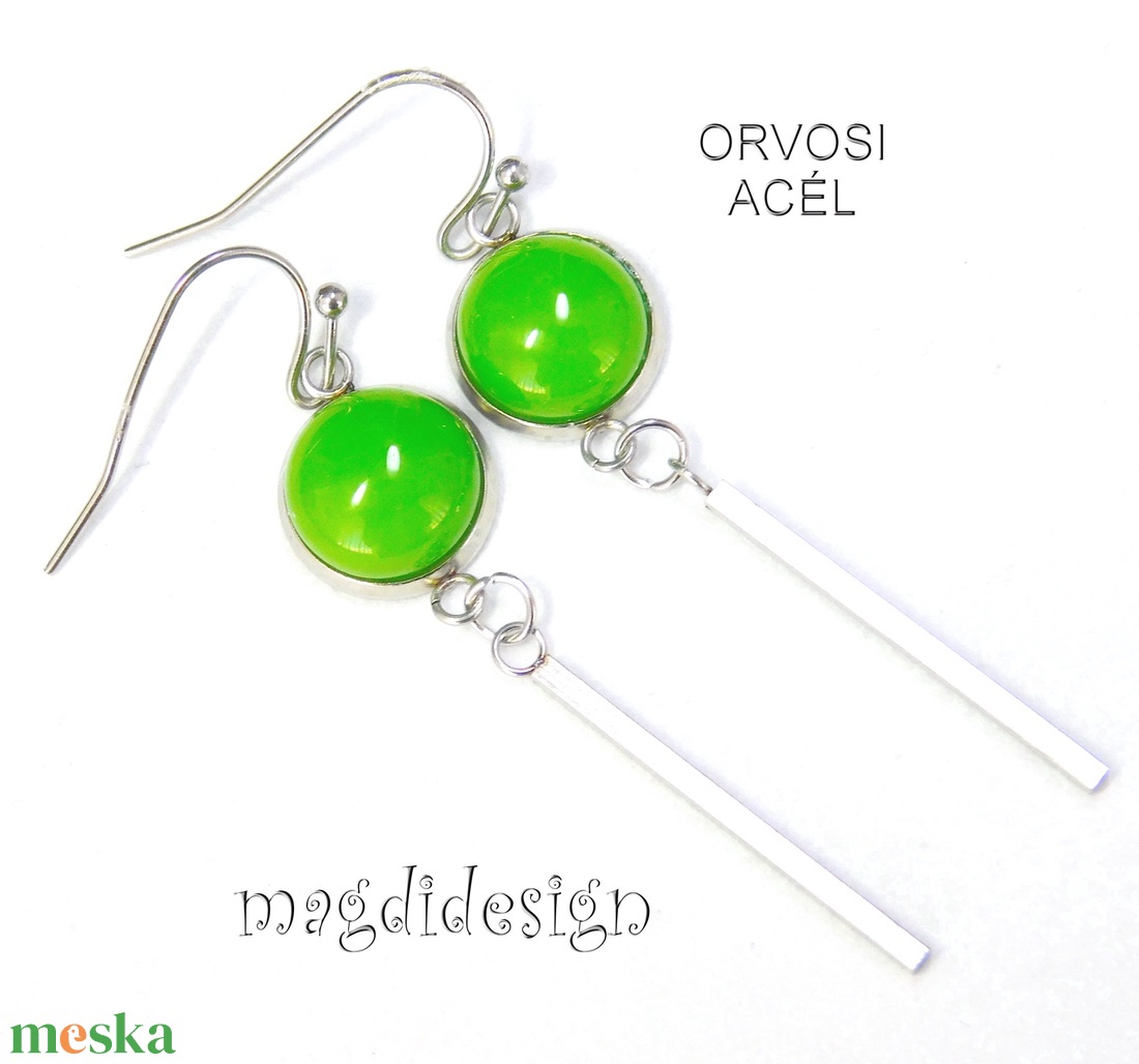 Fűzöld üvegékszer lógós fülbevaló ORVOSI ACÉL - ékszer - fülbevaló - lógó fülbevaló - Meska.hu