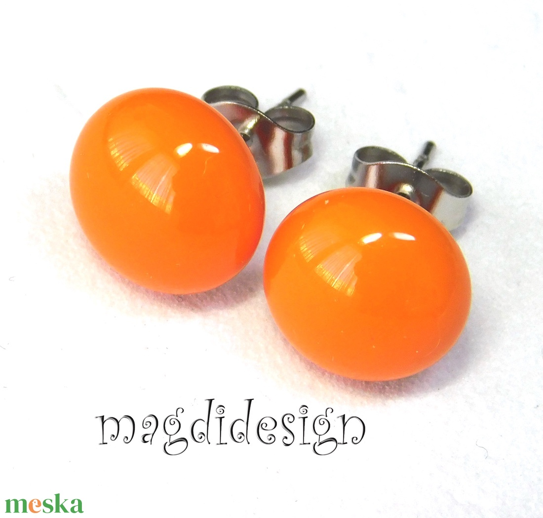 Narancs üvegékszer pötty fülbevaló ORVOSI ACÉL - ékszer - fülbevaló - pötty fülbevaló - Meska.hu