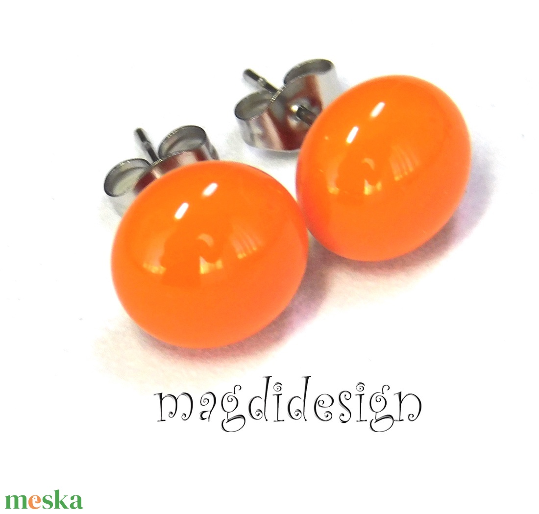Narancs üvegékszer pötty fülbevaló ORVOSI ACÉL - ékszer - fülbevaló - pötty fülbevaló - Meska.hu