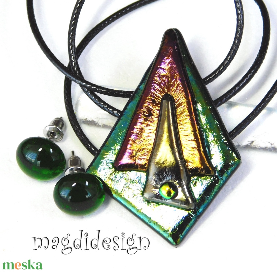 Absztrakt szögek üvegékszer szett nyaklánc, stiftes fülbevaló  - ékszer - ékszerszett - Meska.hu