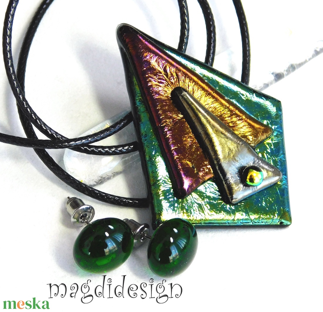 Absztrakt szögek üvegékszer szett nyaklánc, stiftes fülbevaló  - ékszer - ékszerszett - Meska.hu