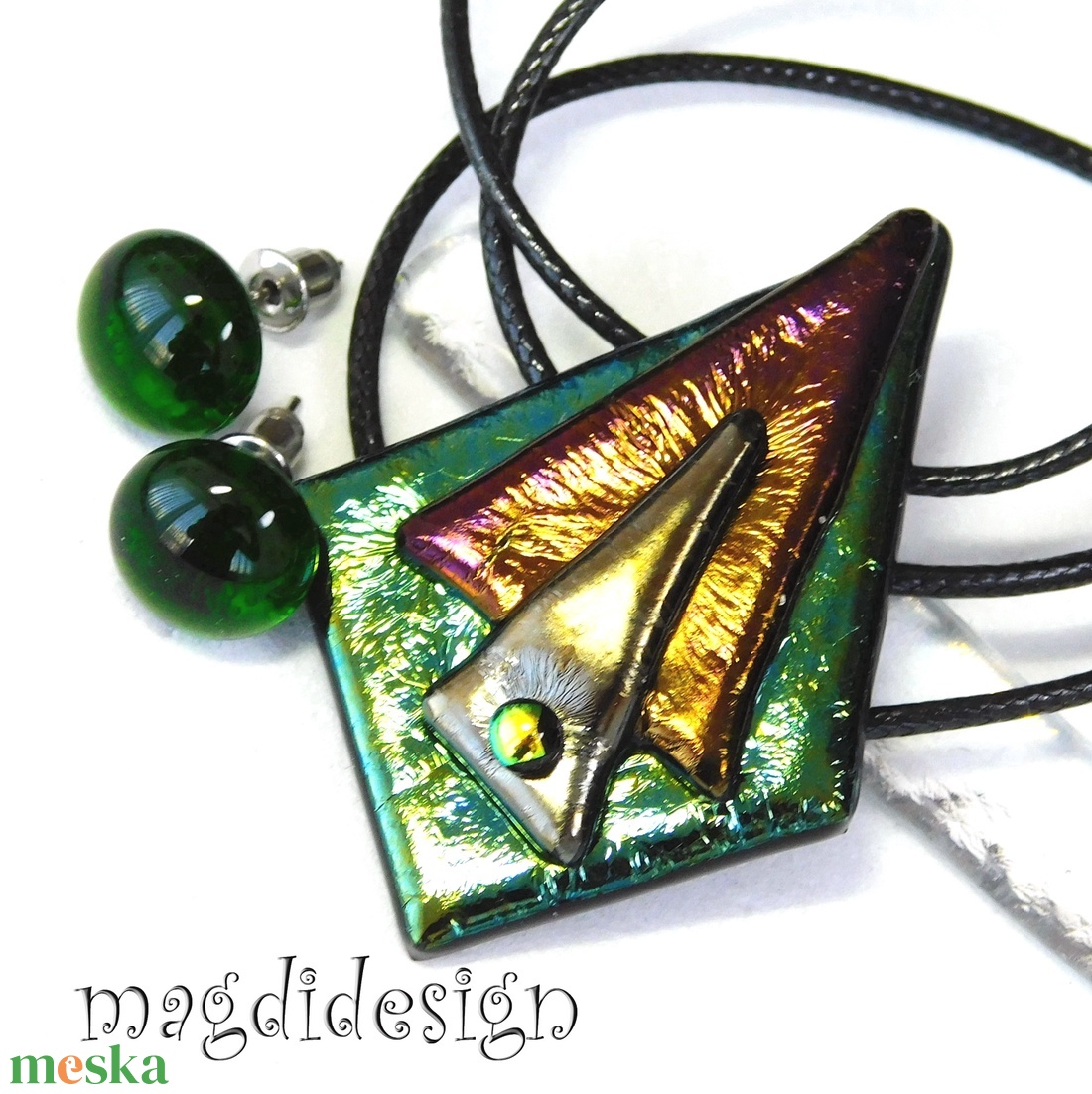 Absztrakt szögek üvegékszer szett nyaklánc, stiftes fülbevaló  - ékszer - ékszerszett - Meska.hu