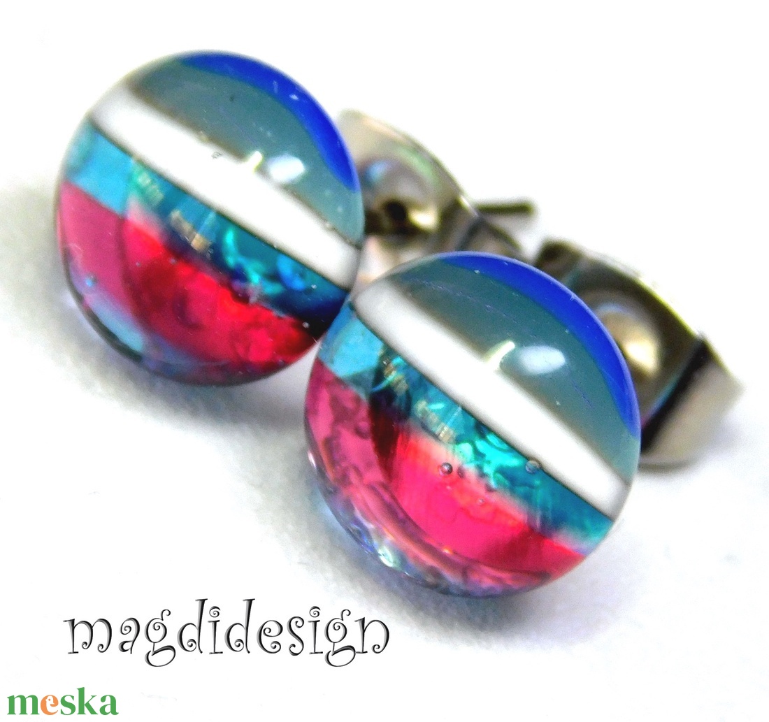 Csíkosüvegékszer stiftes fülbevaló - ékszer - fülbevaló - pötty fülbevaló - Meska.hu