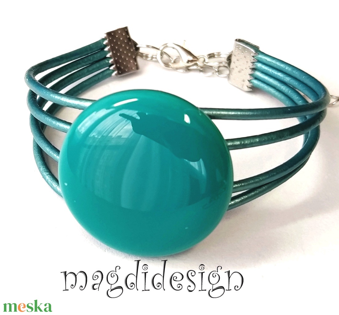 Türkiz kerek üvegékszer szett nyaklánc, karkötő, stiftes fülbevaló - ékszer - ékszerszett - Meska.hu