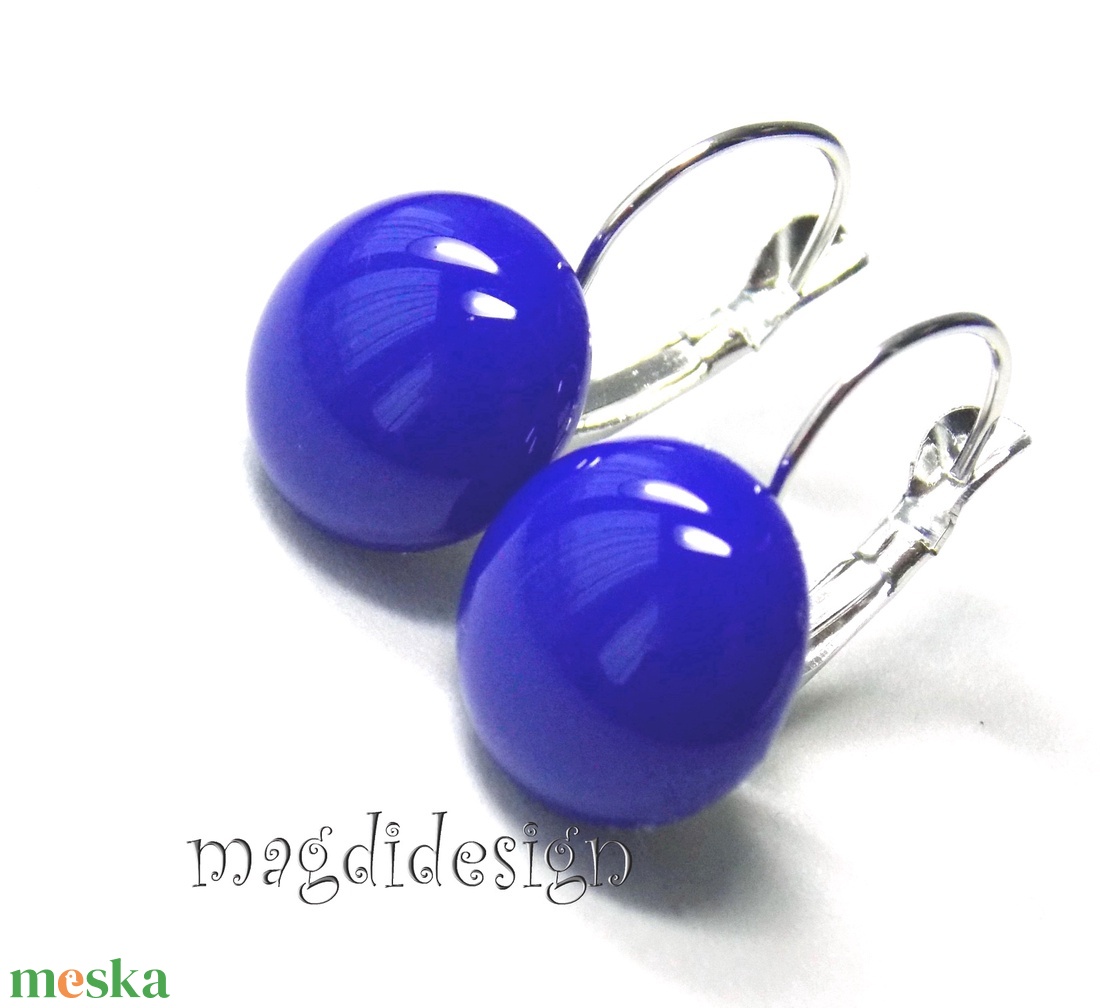 Királykék üvegékszer, kapcsos fülbevaló - ékszer - fülbevaló - lógó fülbevaló - Meska.hu
