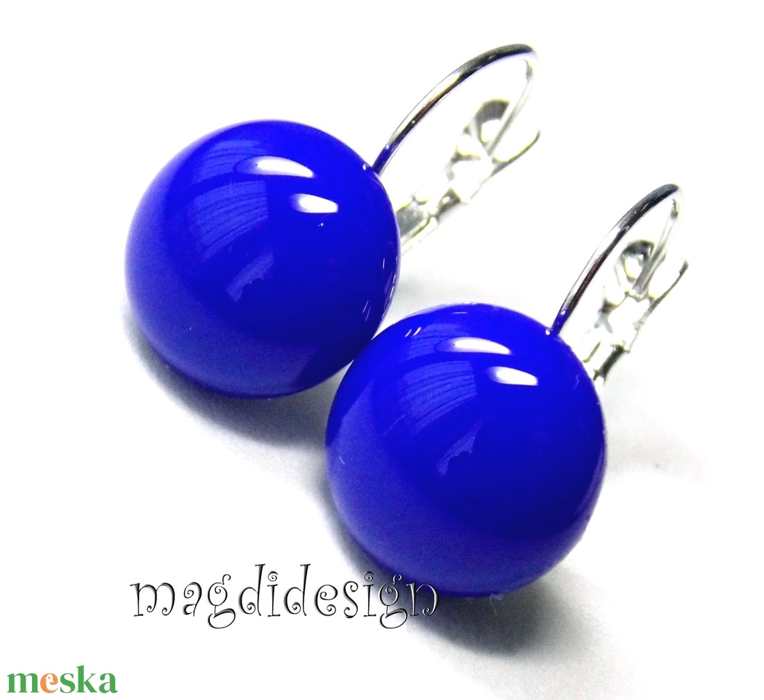 Királykék üvegékszer, kapcsos fülbevaló - ékszer - fülbevaló - lógó fülbevaló - Meska.hu