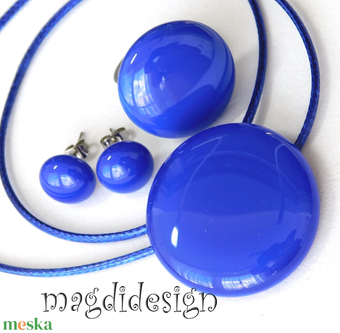 Királykék üvegékszer szett, nyaklánc, gyűrű, pötty fülbevaló - ékszer - ékszerszett - Meska.hu