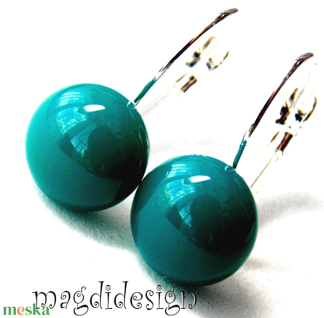 Sötét türkiz üvegékszer kapcsos fülbevaló  - ékszer - fülbevaló - lógó fülbevaló - Meska.hu