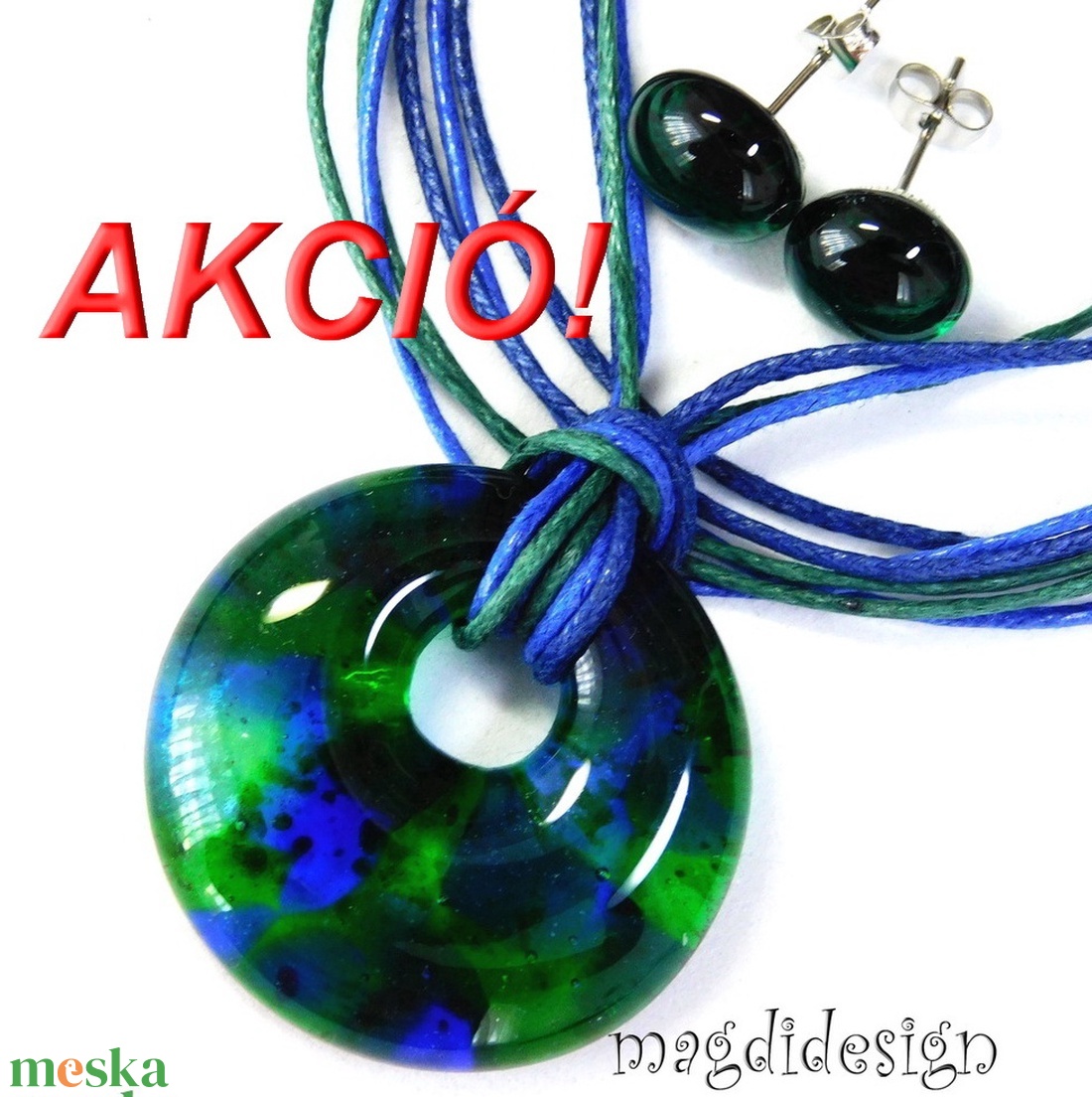 AKCIÓS! Tenger mélyén üvegékszer szett nyaklánc, fülbevaló - ékszer - ékszerszett - Meska.hu