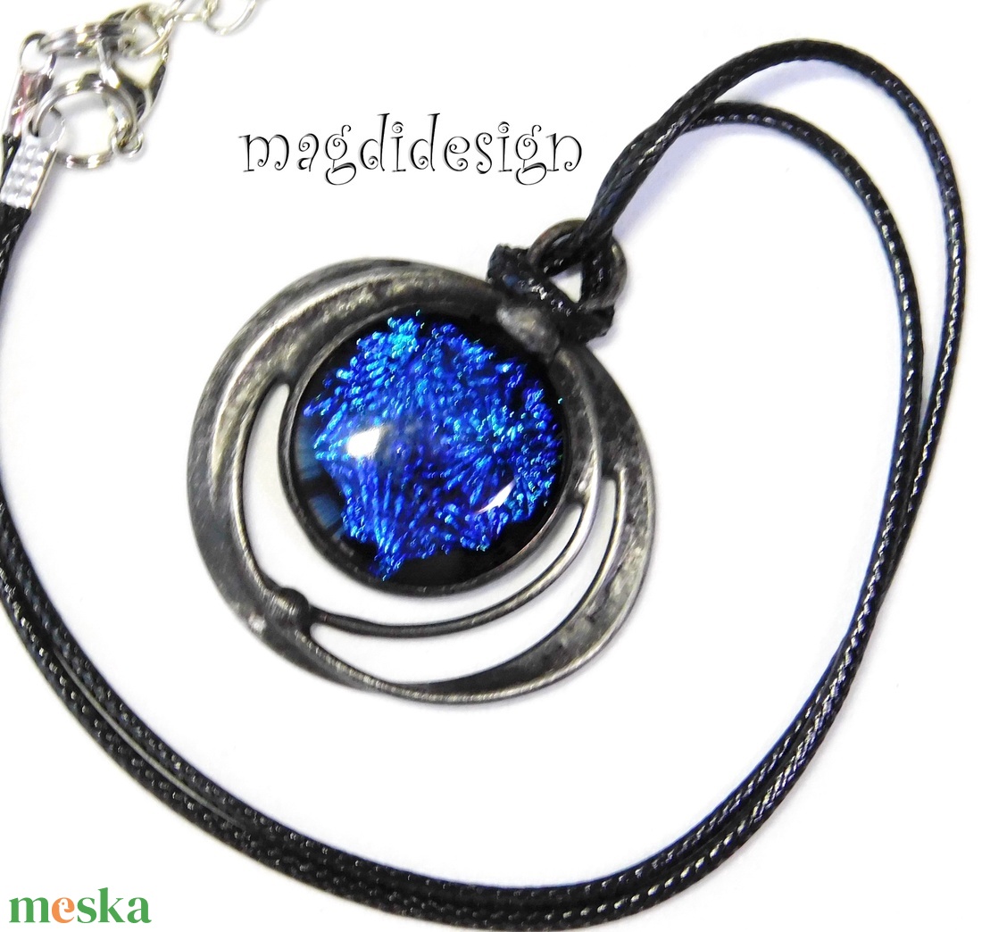 Fekete-kék bolygó üvegékszer nyaklánc - ékszer - nyaklánc - medálos nyaklánc - Meska.hu