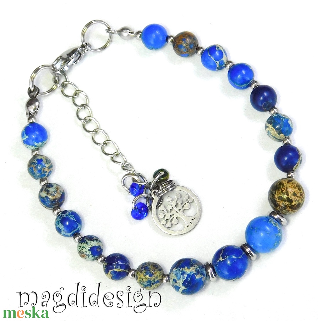 Kék tengeri jáspis ásvány karkötő - ékszer - karkötő - ásványkarkötő - Meska.hu