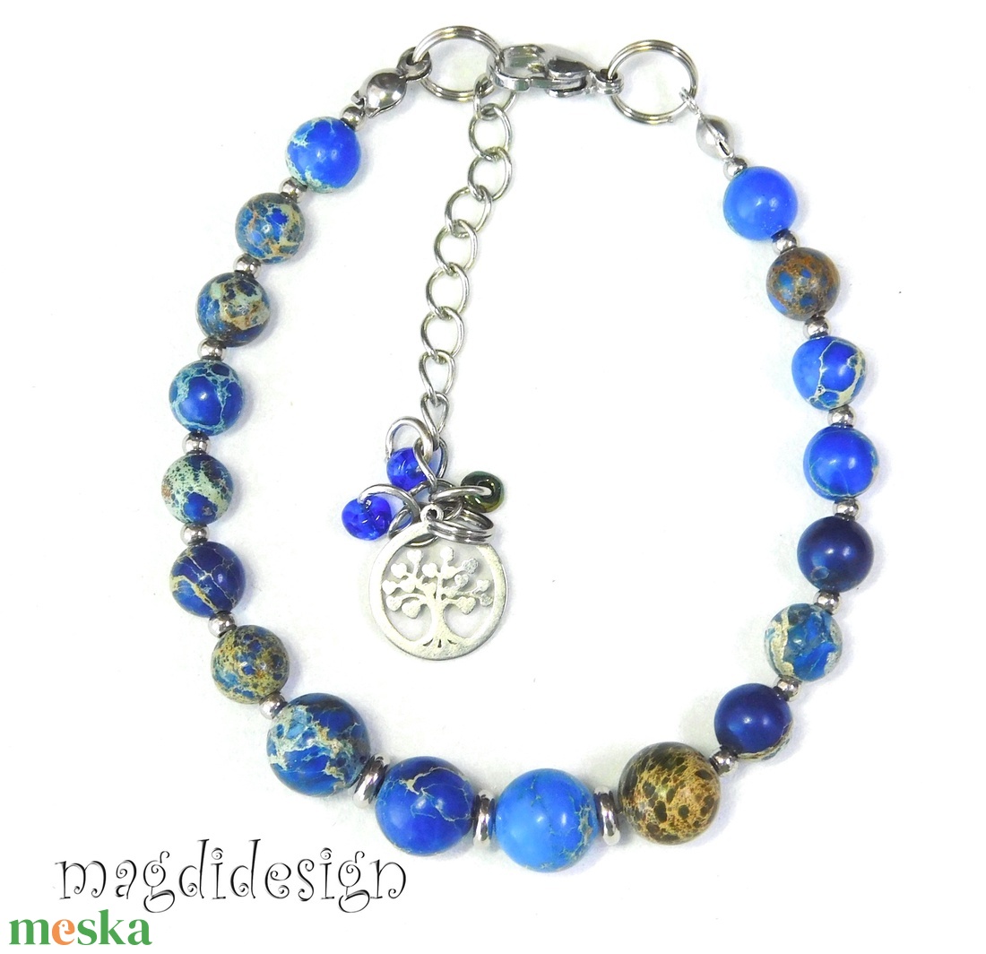 Kék tengeri jáspis ásvány karkötő - ékszer - karkötő - ásványkarkötő - Meska.hu