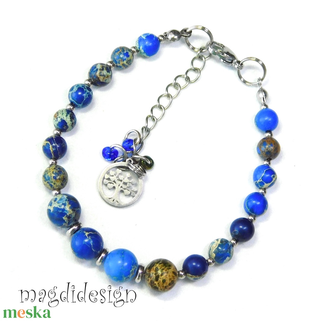 Kék tengeri jáspis ásvány karkötő - ékszer - karkötő - ásványkarkötő - Meska.hu