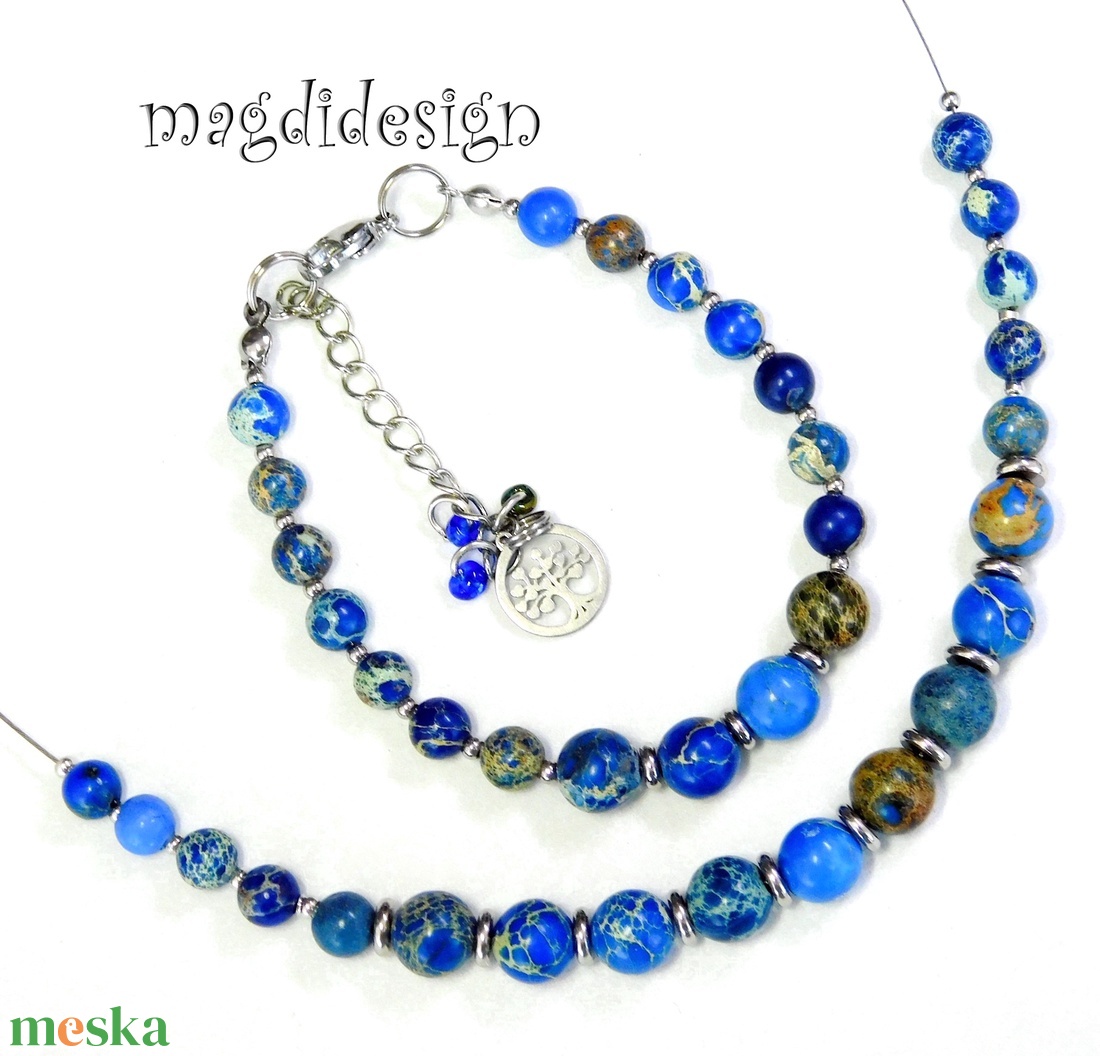 Kék tengeri jáspis ásvány karkötő - ékszer - karkötő - ásványkarkötő - Meska.hu