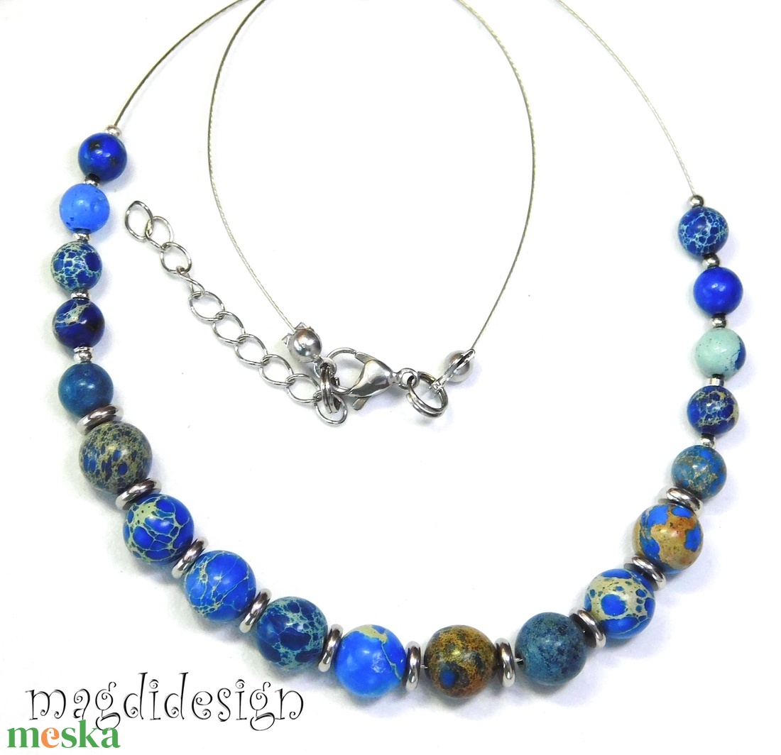 Kék tengeri jáspis ásvány nyaklánc - ékszer - nyaklánc - gyöngyös nyaklánc - Meska.hu