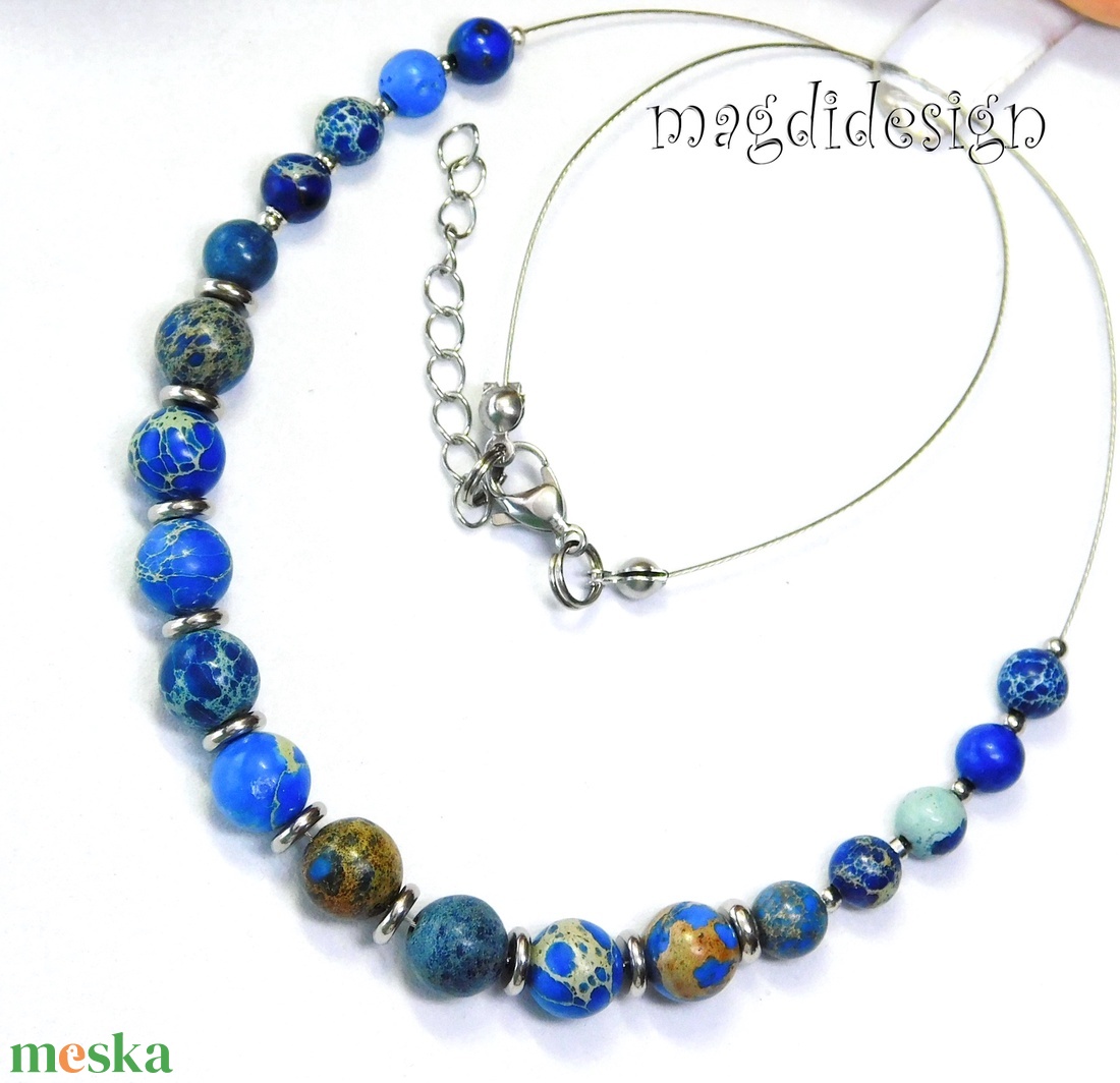 Kék tengeri jáspis ásvány nyaklánc - ékszer - nyaklánc - gyöngyös nyaklánc - Meska.hu