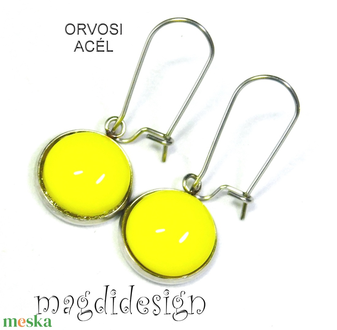 Citromsárga üvegékszer lógós nemesacél fülbevaló - ékszer - fülbevaló - lógó fülbevaló - Meska.hu