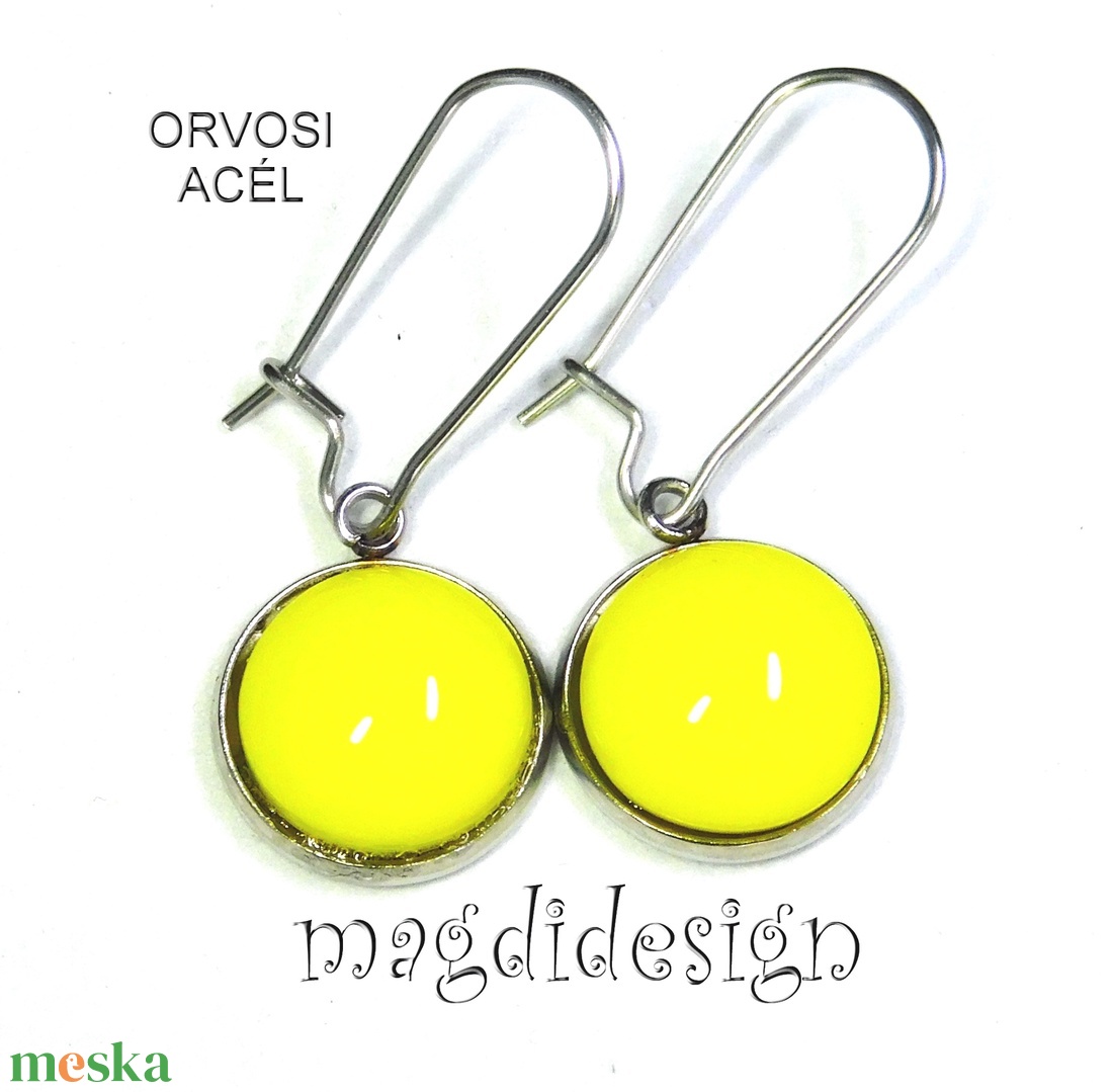 Citromsárga üvegékszer lógós nemesacél fülbevaló - ékszer - fülbevaló - lógó fülbevaló - Meska.hu