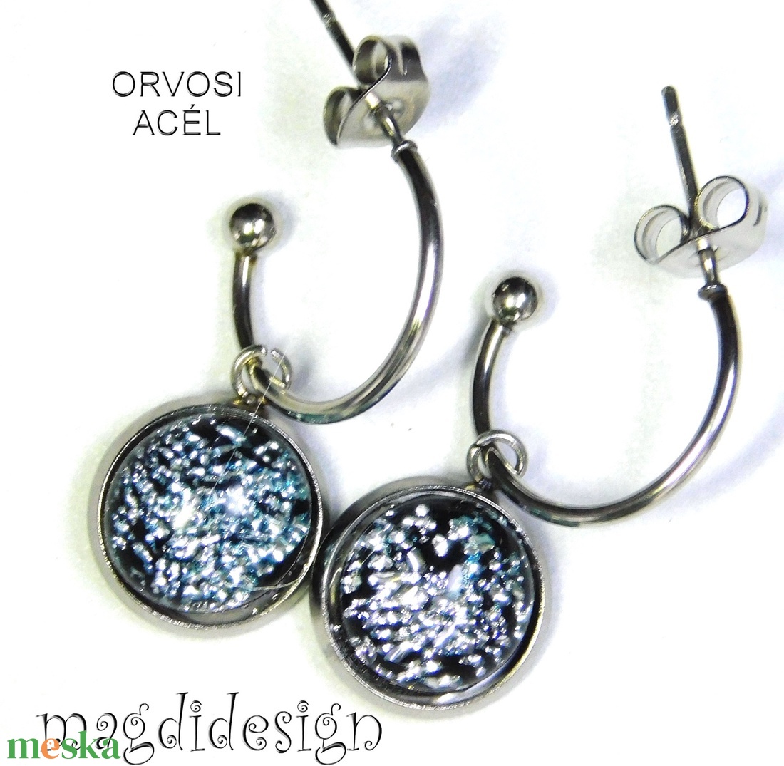 Ezüst üvegékszer stiftes lógós nemesacél fülbevaló - ékszer - fülbevaló - lógó fülbevaló - Meska.hu