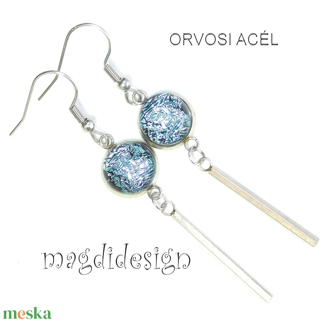 Ezüst dichroic üvegékszer lógós fülbevaló ORVOSI ACÉL - ékszer - fülbevaló - lógó fülbevaló - Meska.hu
