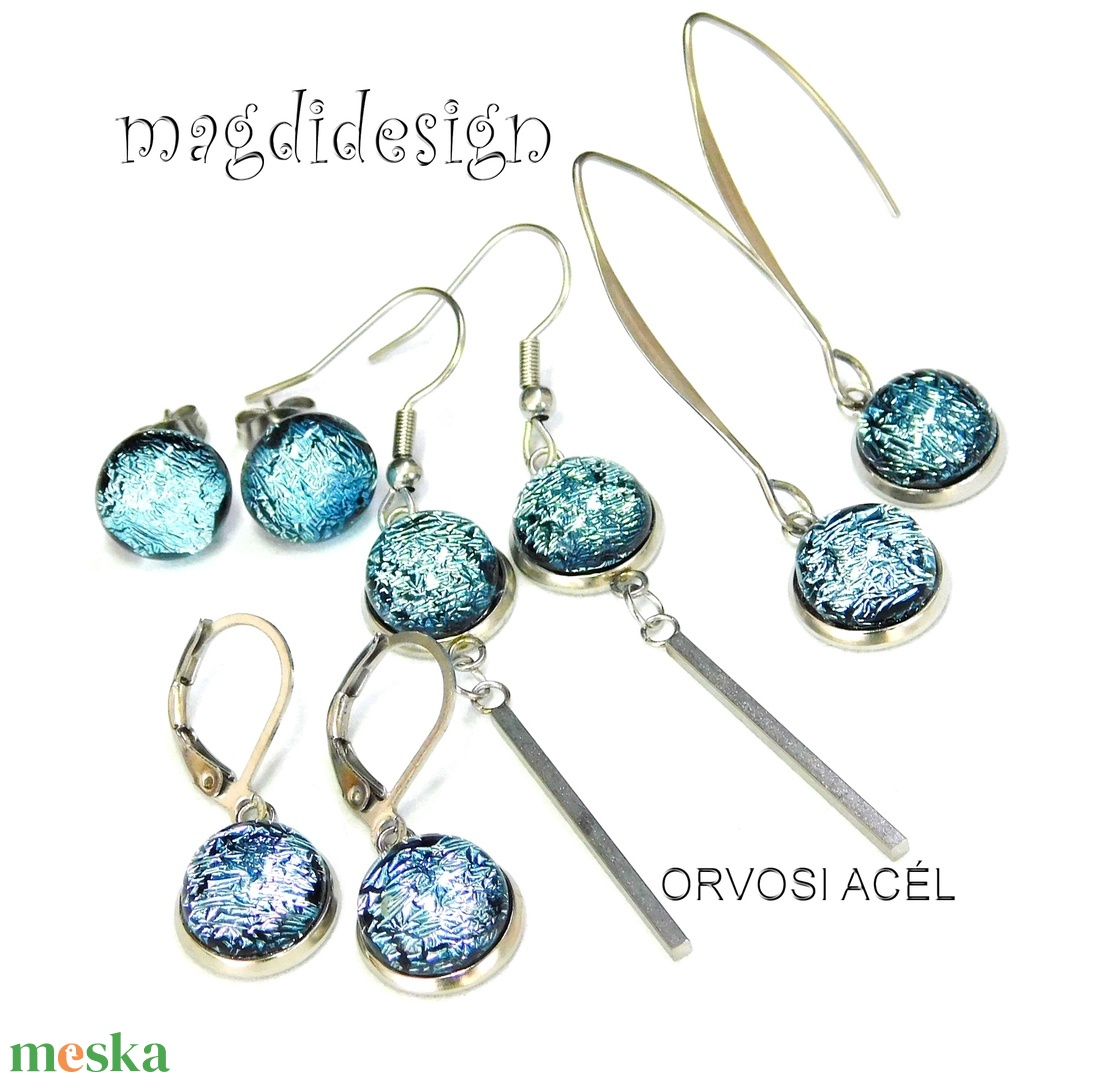 Ezüst dichroic üvegékszer lógós fülbevaló ORVOSI ACÉL - ékszer - fülbevaló - lógó fülbevaló - Meska.hu
