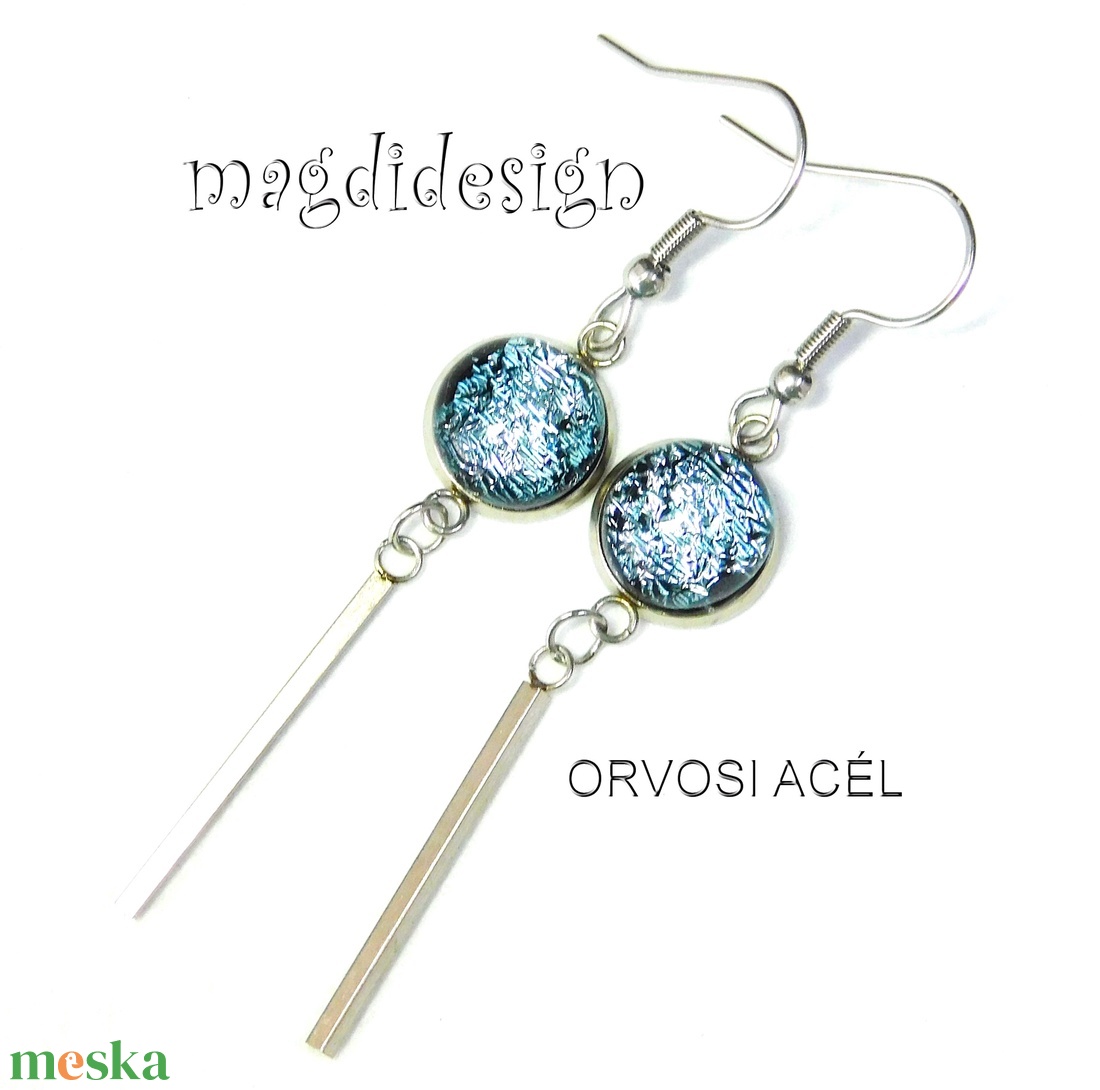 Ezüst dichroic üvegékszer lógós fülbevaló ORVOSI ACÉL - ékszer - fülbevaló - lógó fülbevaló - Meska.hu