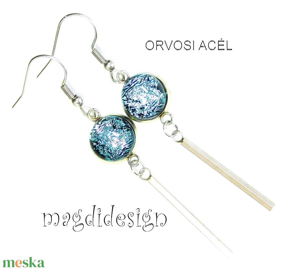 Ezüst dichroic üvegékszer lógós fülbevaló ORVOSI ACÉL - ékszer - fülbevaló - lógó fülbevaló - Meska.hu