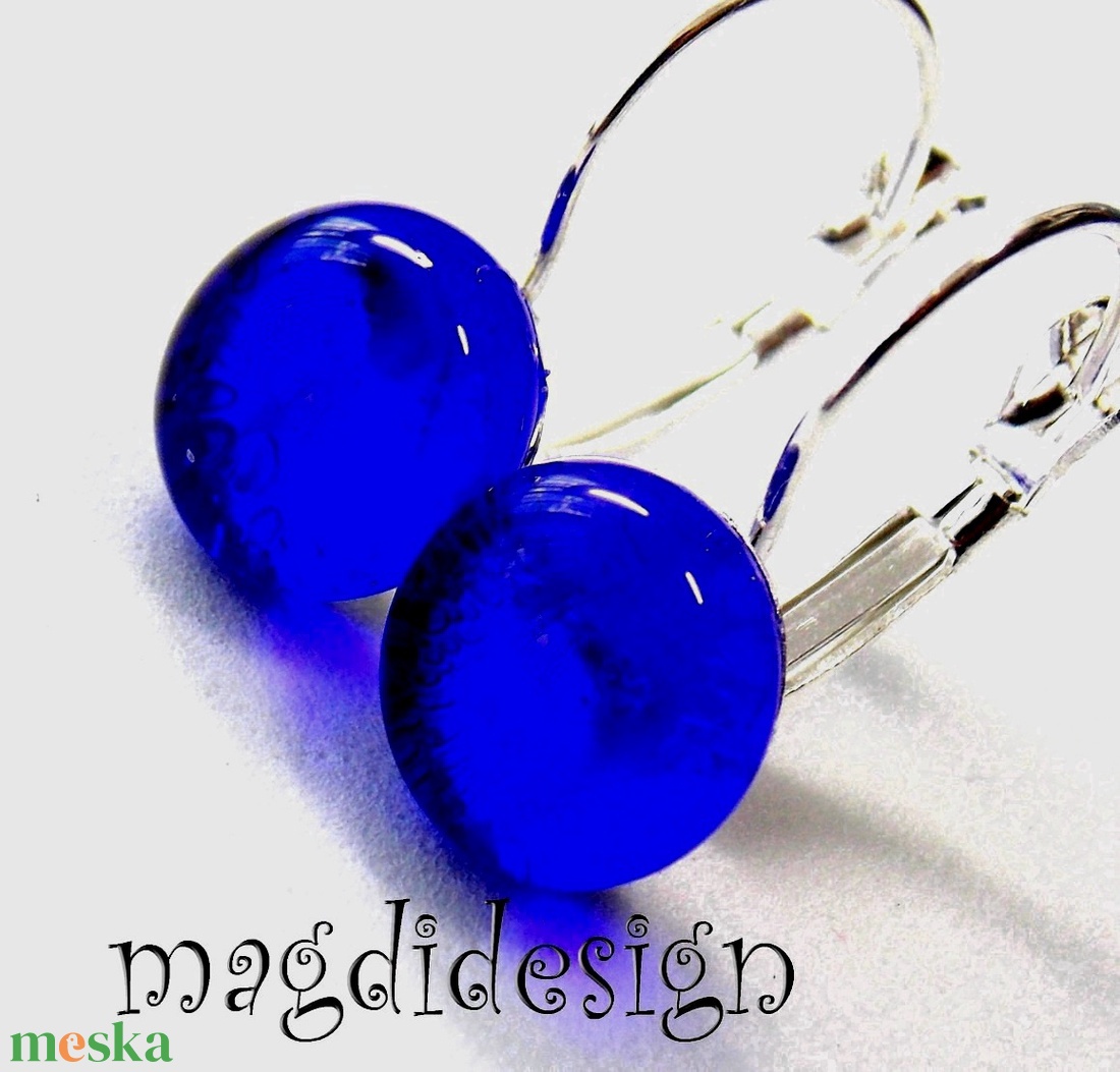 Királykék üvegékszer kapcsos fülbevaló - ékszer - fülbevaló - lógó fülbevaló - Meska.hu