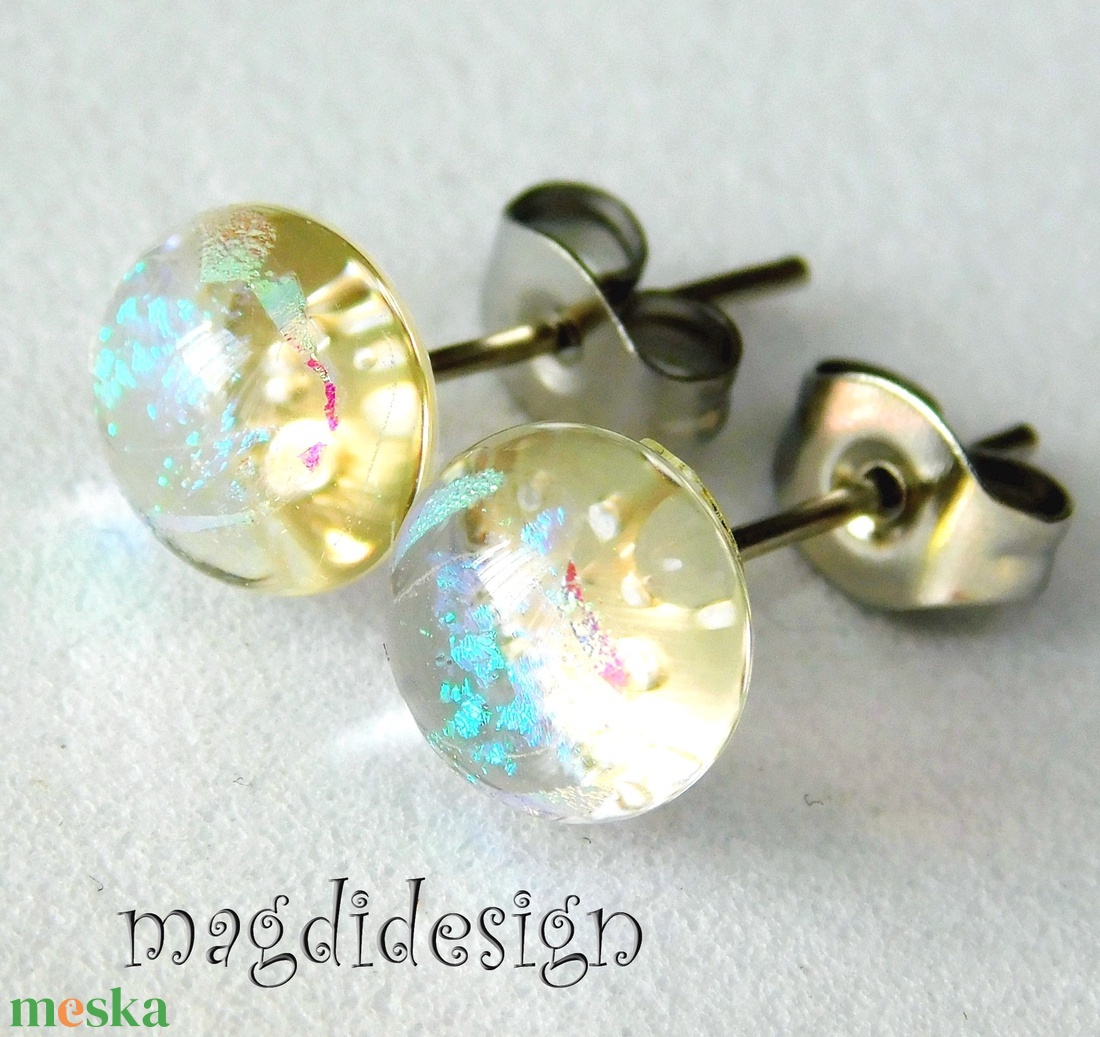 NEMESACÉL! Áttetsző kék-pezsgő üvegékszer pötty fülbevaló  - ékszer - fülbevaló - pötty fülbevaló - Meska.hu