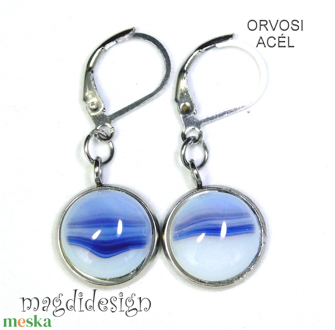 NEMESACÉL! Csíkos üvegékszer lógós fülbevaló - ékszer - fülbevaló - lógó fülbevaló - Meska.hu