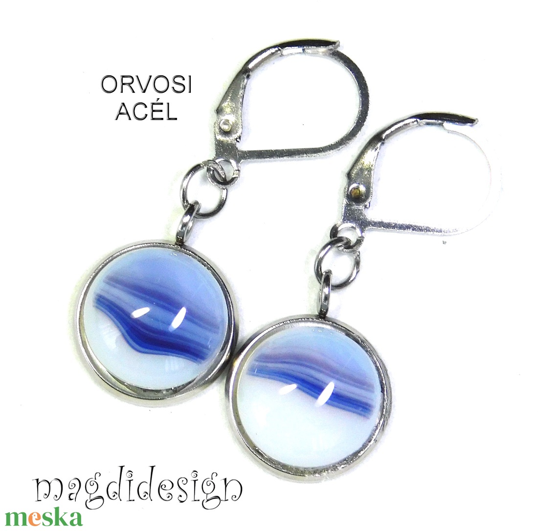 NEMESACÉL! Csíkos üvegékszer lógós fülbevaló - ékszer - fülbevaló - lógó fülbevaló - Meska.hu