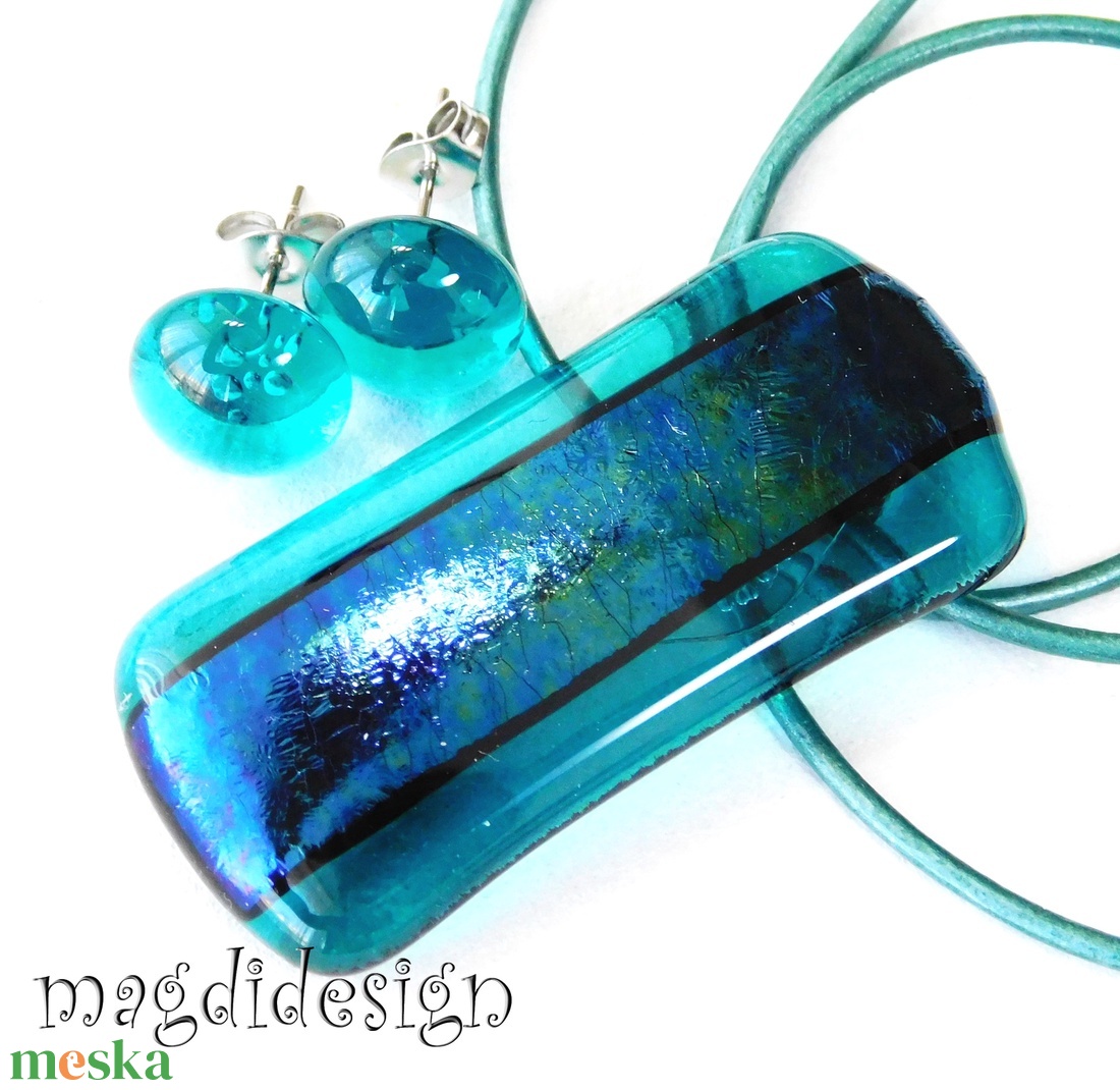 Türkiz színjáték eozin üvegékszer szett pötty fülbevaló - ékszer - ékszerszett - Meska.hu