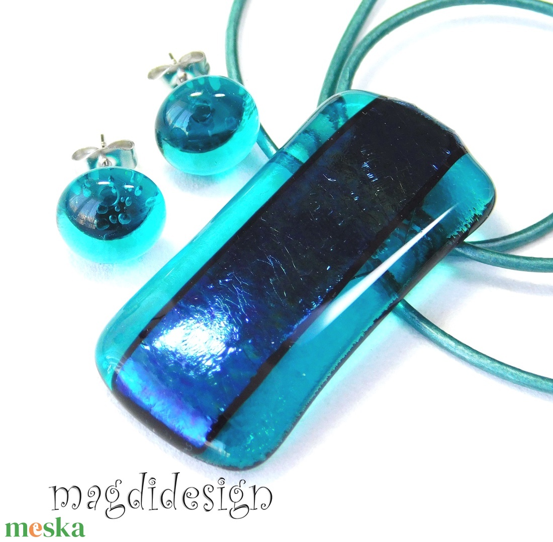 Türkiz színjáték eozin üvegékszer szett pötty fülbevaló - ékszer - ékszerszett - Meska.hu