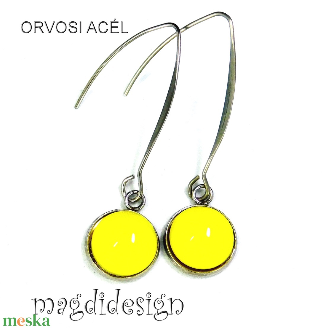Citromsárga üvegékszer lógós fülbevaló, orvosi acél - ékszer - fülbevaló - lógós kerek fülbevaló - Meska.hu