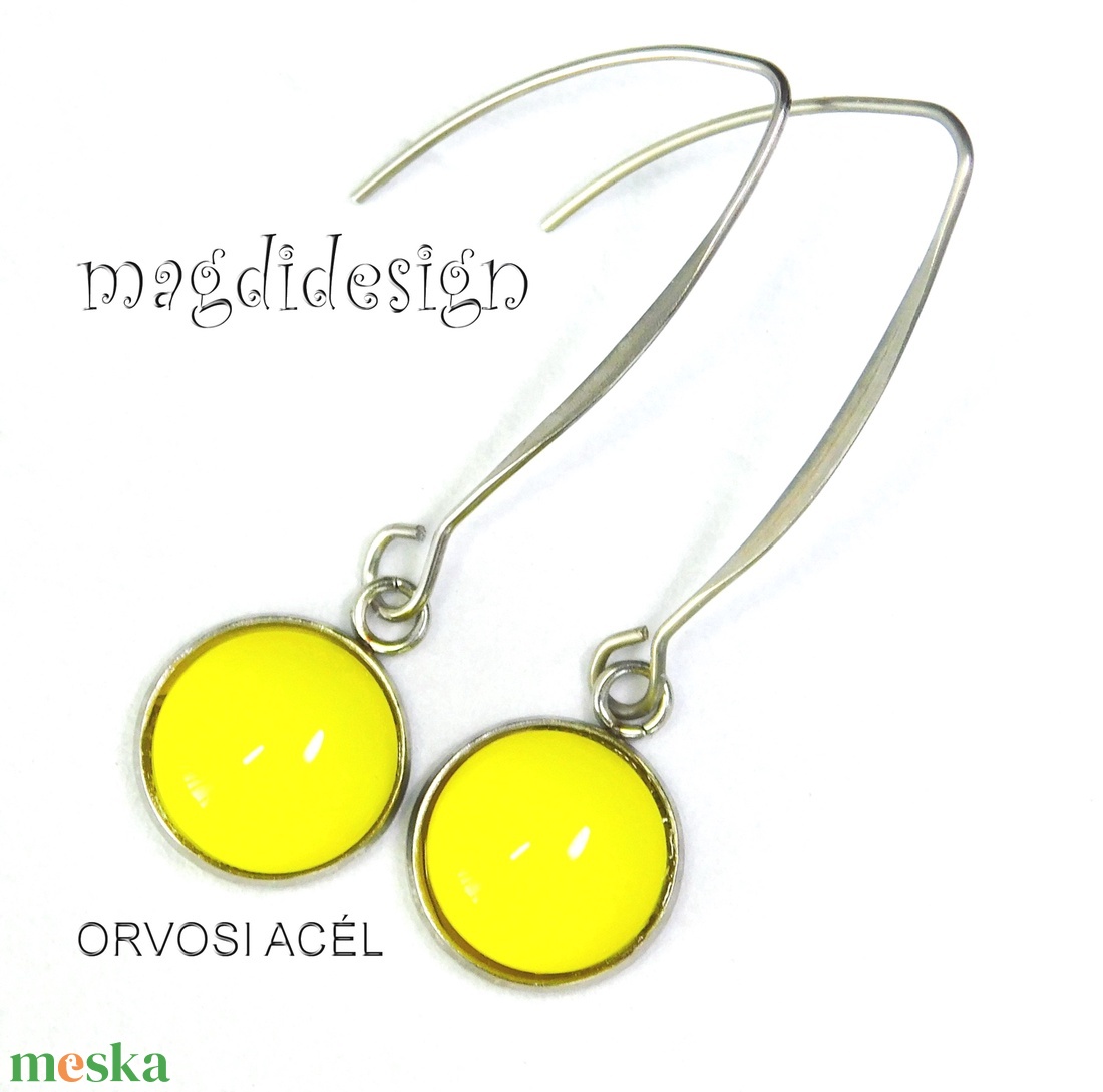 Citromsárga üvegékszer lógós fülbevaló, orvosi acél - ékszer - fülbevaló - lógós kerek fülbevaló - Meska.hu