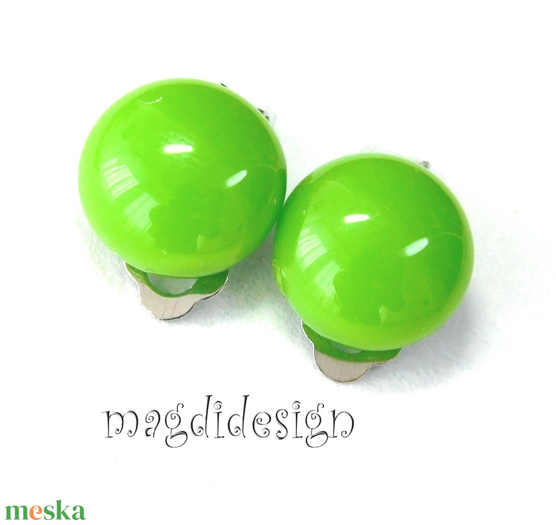 Fűzöld üvegékszer fülklipsz  - ékszer - fülbevaló - klipsz - Meska.hu