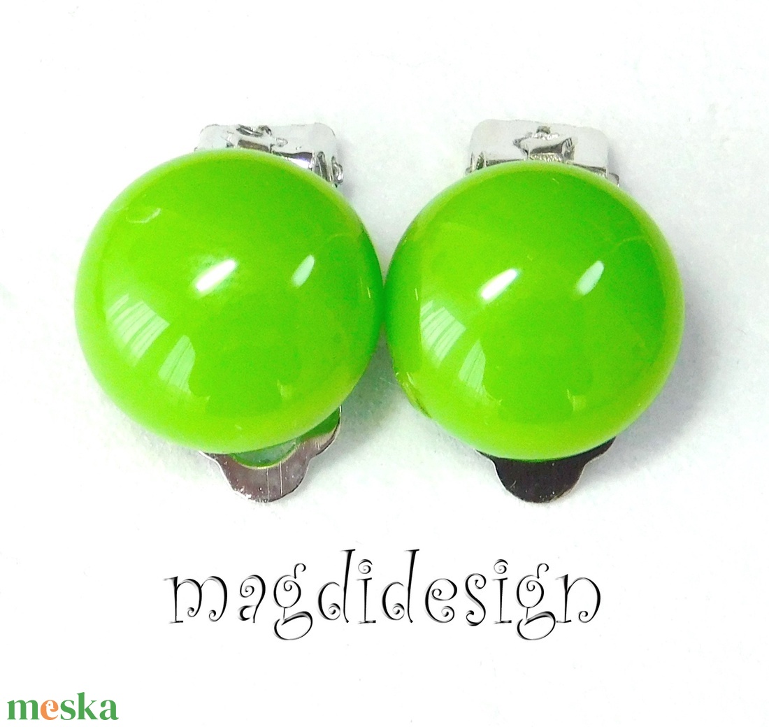 Fűzöld üvegékszer fülklipsz  - ékszer - fülbevaló - klipsz - Meska.hu