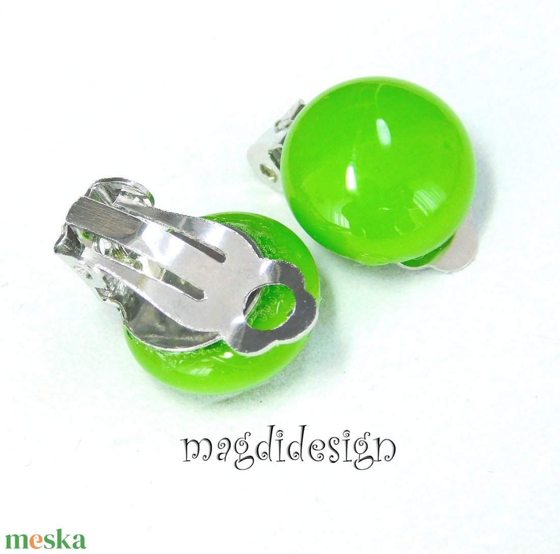 Fűzöld üvegékszer fülklipsz  - ékszer - fülbevaló - klipsz - Meska.hu